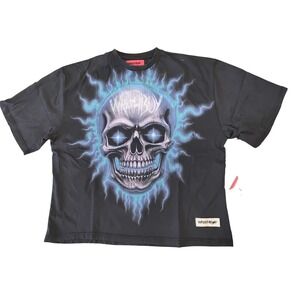 Wrathboy WB600 Mens Black Skull Blue Flame Graphic T-Shirt Streetwear Size M NWT